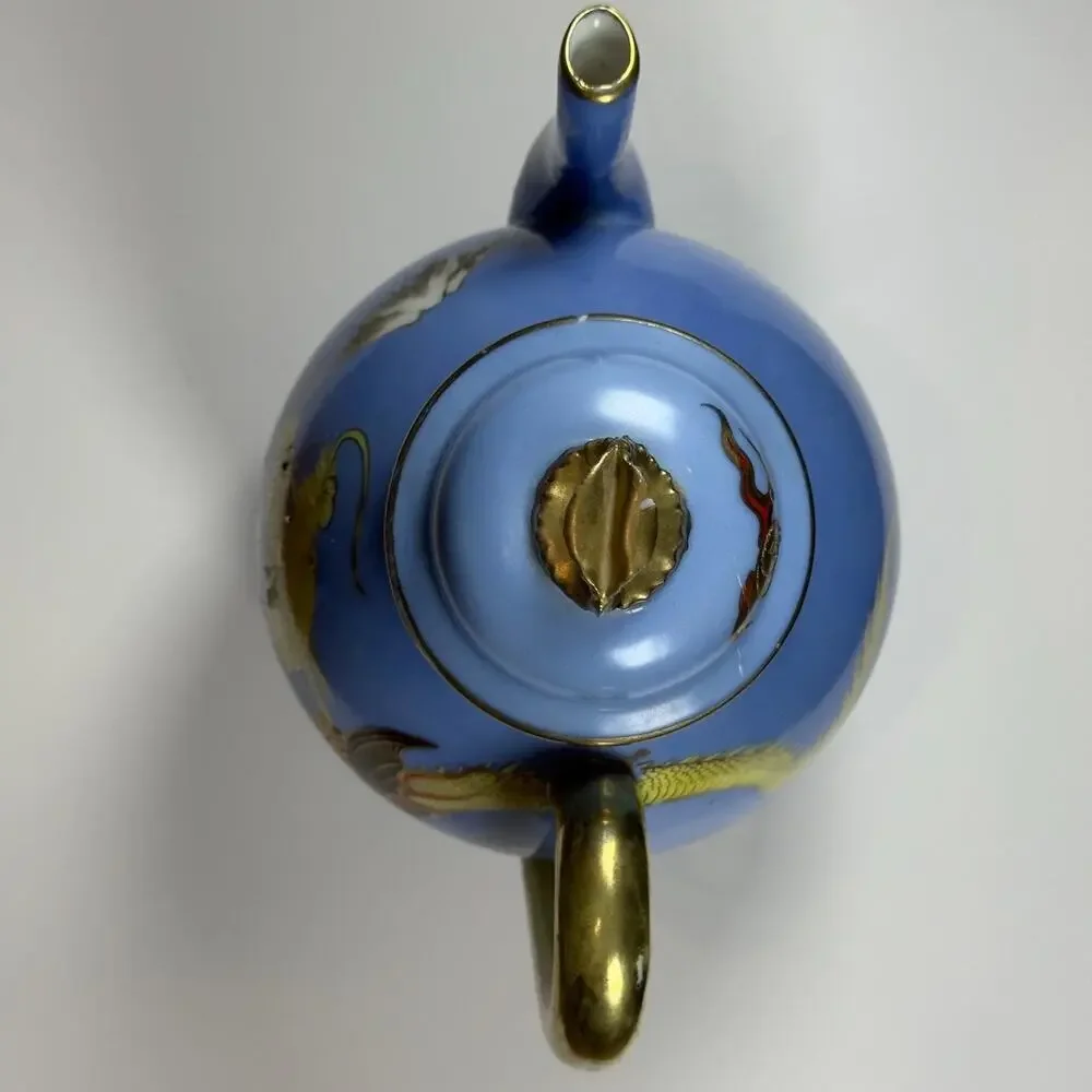Vintage Japanese Dragonware Teapot - Blue Moriage Raised Dragon Porcelain